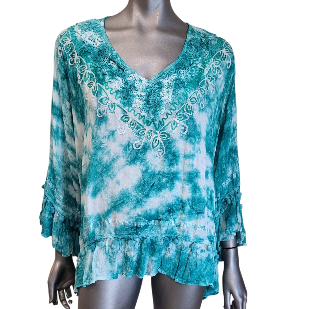 58B.. NWT Shoreline Teal Tie-Dye Women's Top - Size L/XL
